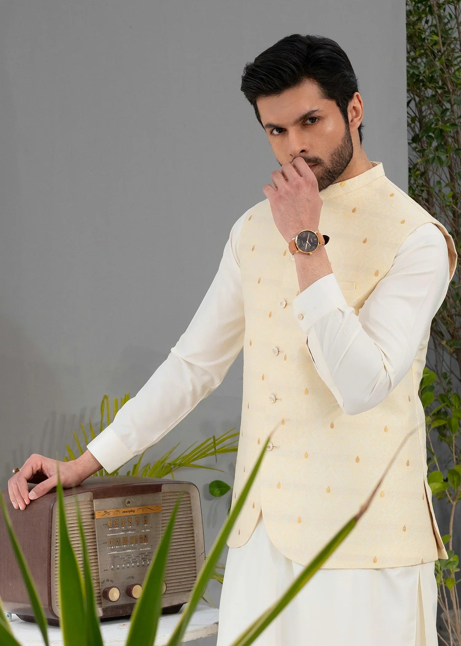 Picture of Platinum Off White | Waist Coat Ceremonial - Available at Raja Sahib
