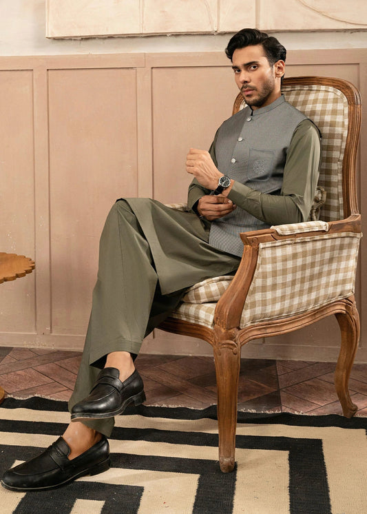 Picture of Platinum Grey | Waist Coat Ceremonial - Available at Raja Sahib