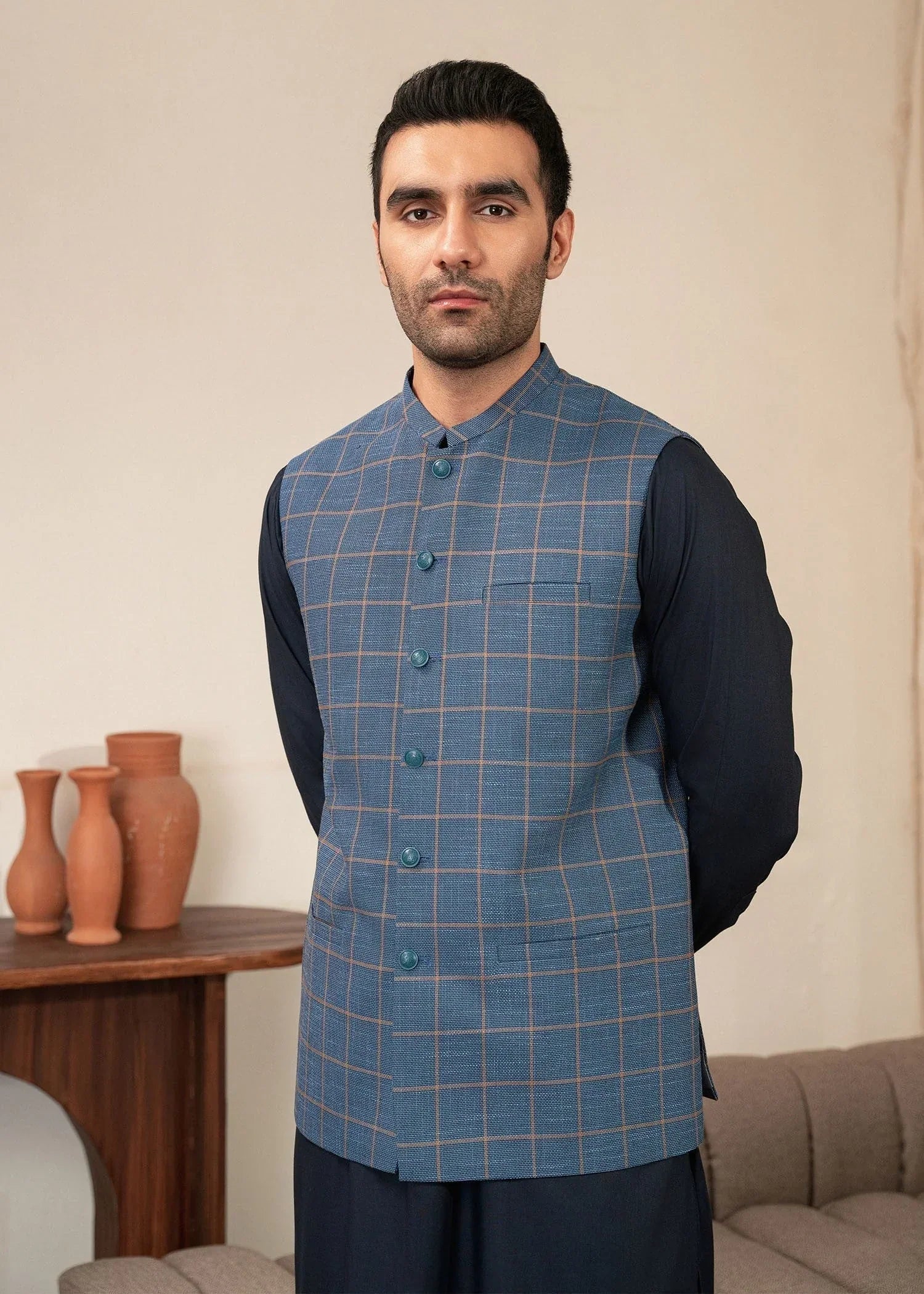 Picture of Platinum Blue | Waist Coat Ceremonial - Available at Raja Sahib