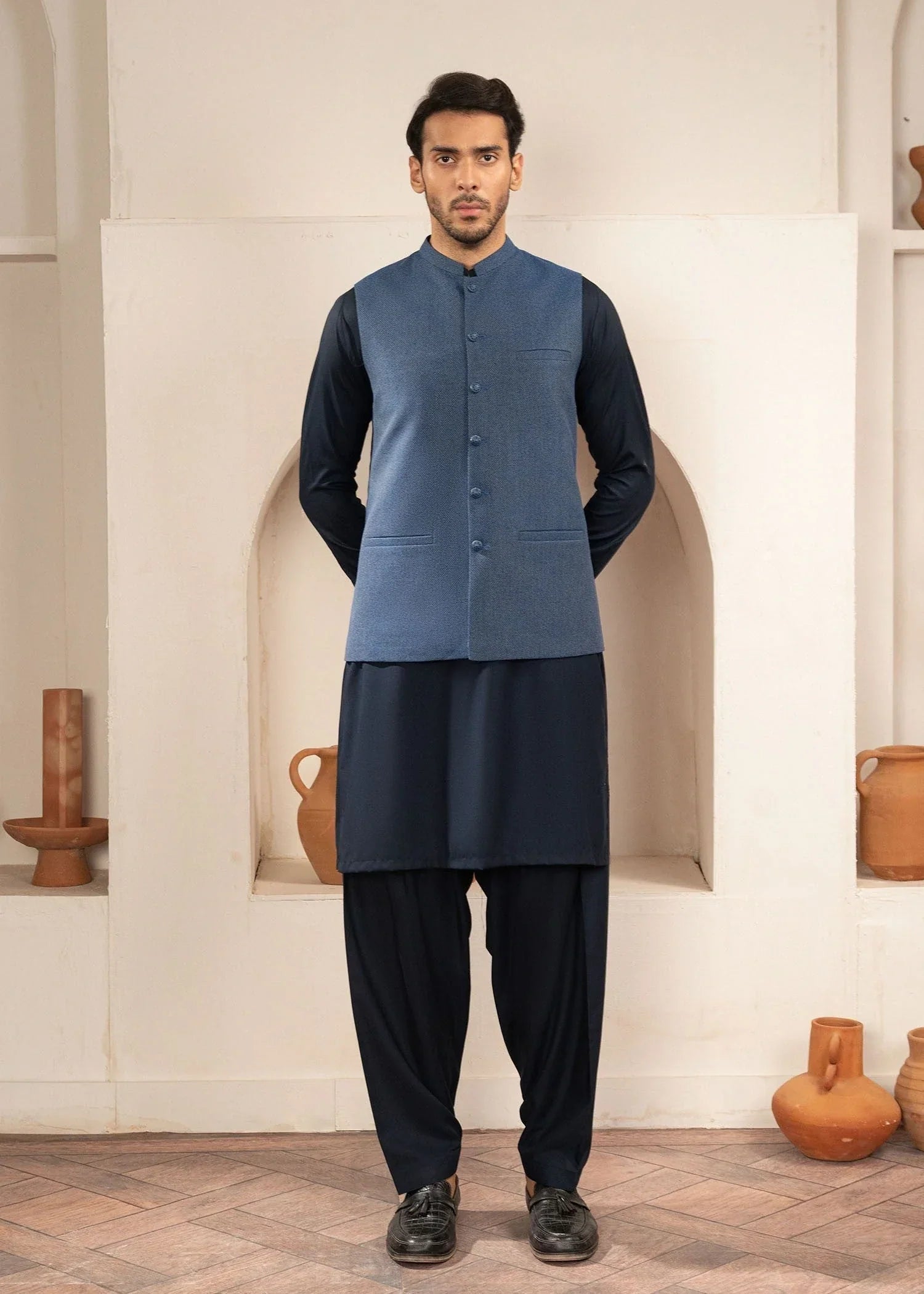 Picture of Platinum Blue | Waist Coat Ceremonial - Available at Raja Sahib