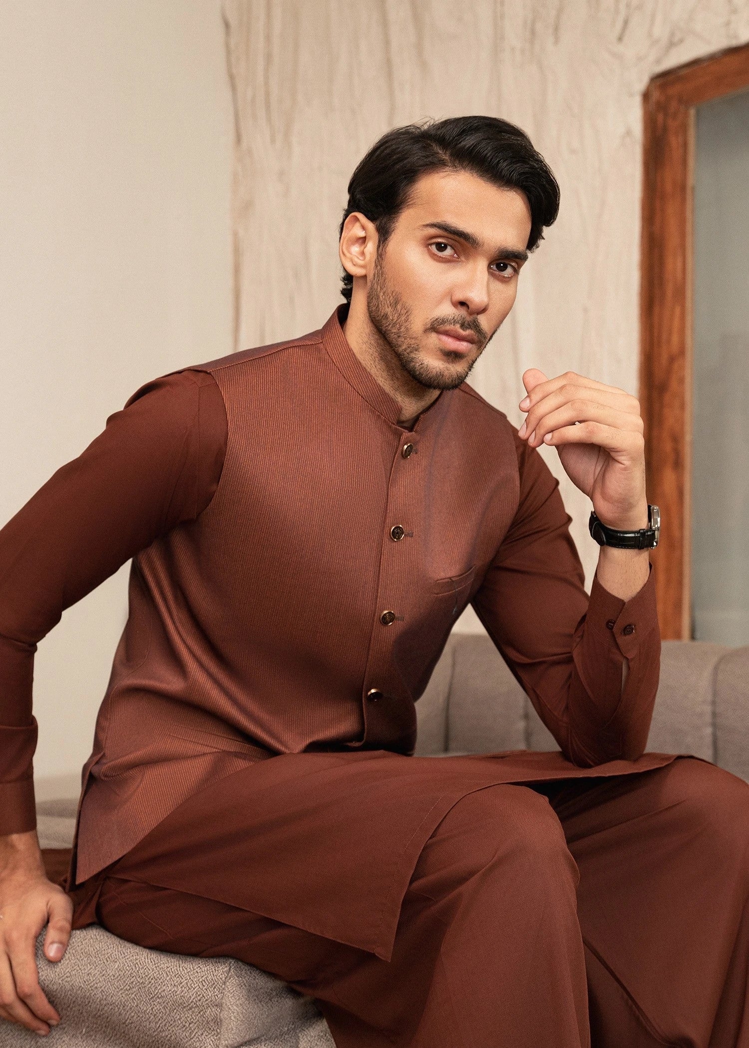 Picture of Platinum Brown | Waist Coat Ceremonial - Available at Raja Sahib