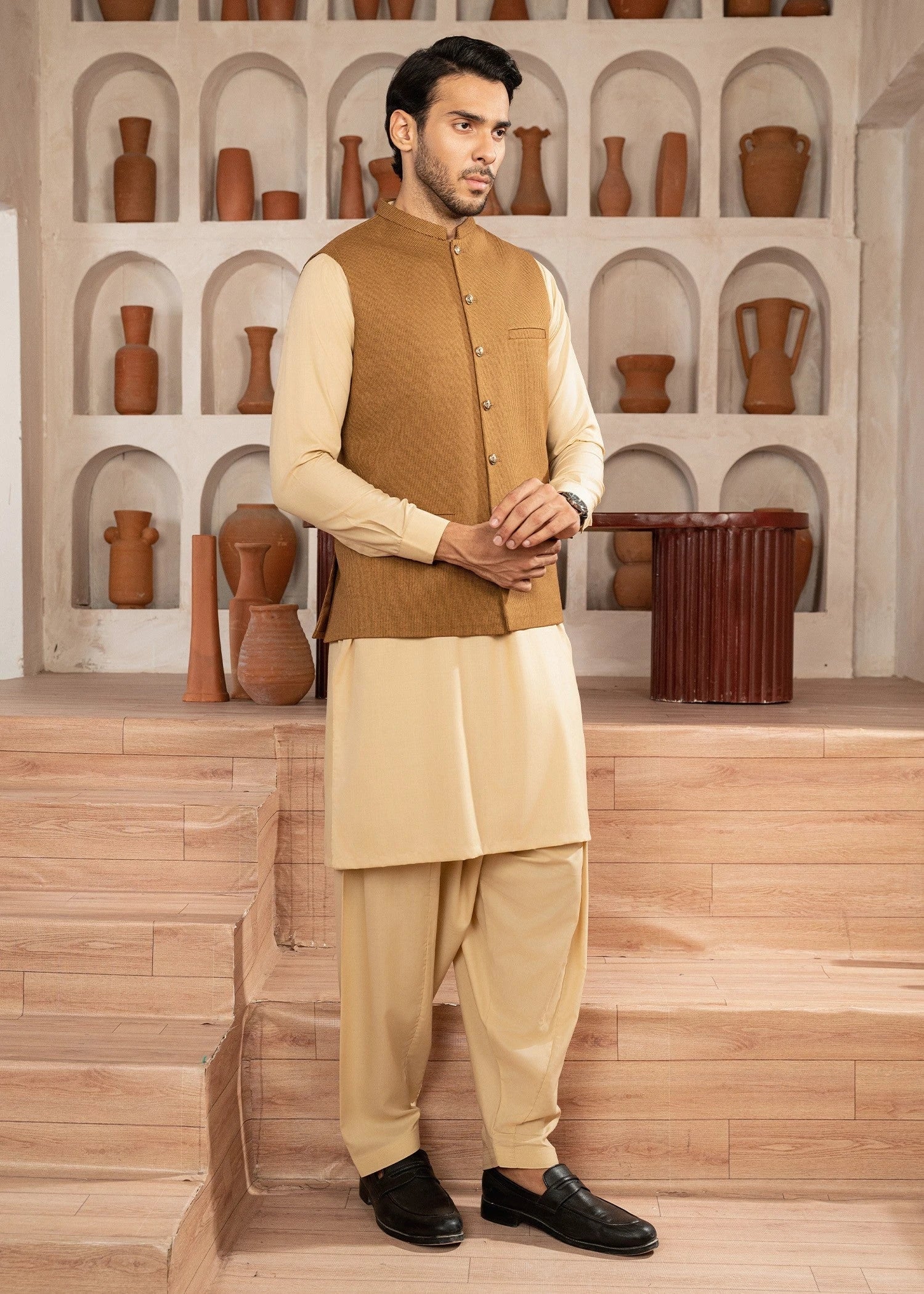 Picture of Platinum Mustard | Waist Coat Ceremonial - Available at Raja Sahib