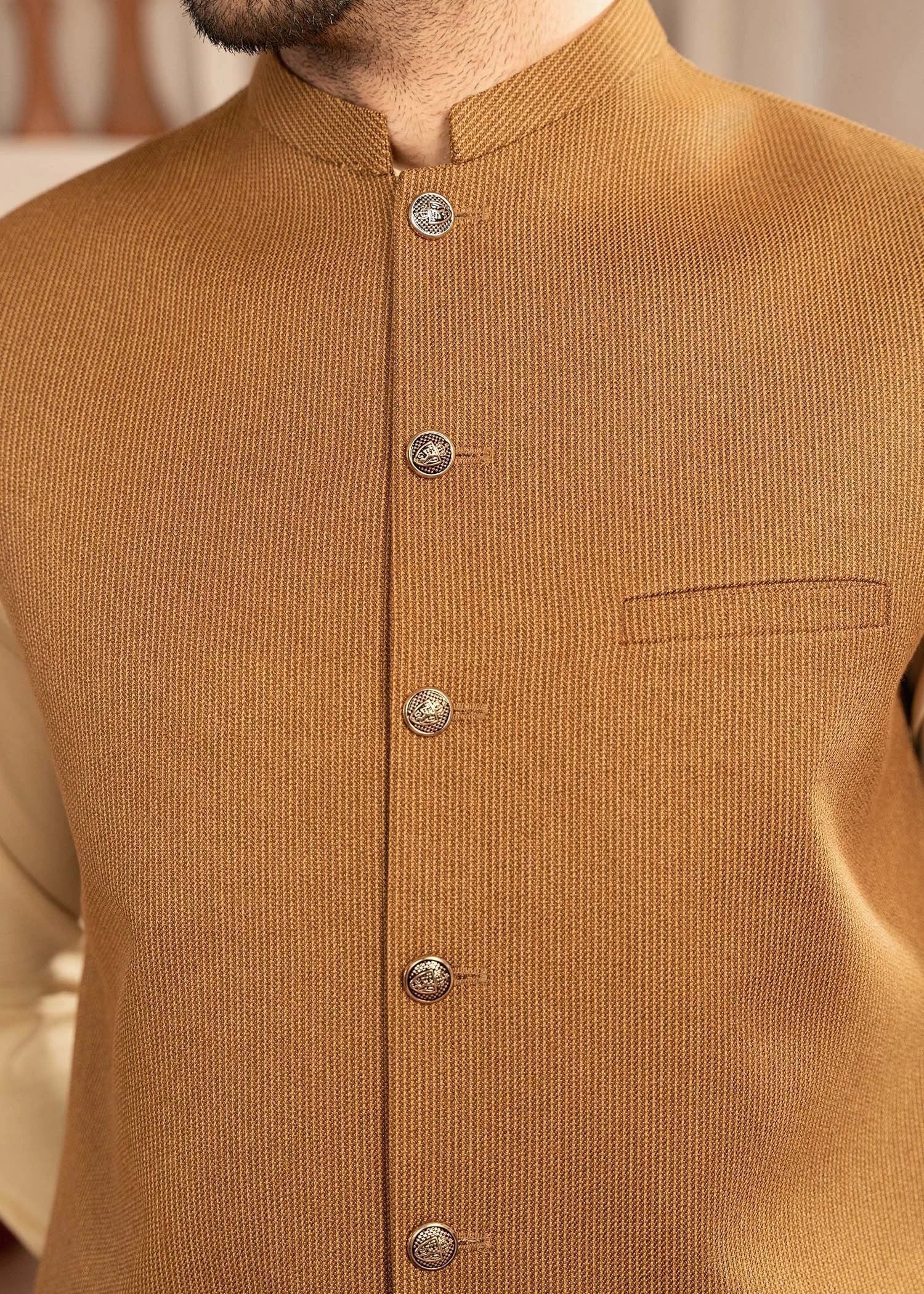 Picture of Platinum Mustard | Waist Coat Ceremonial - Available at Raja Sahib