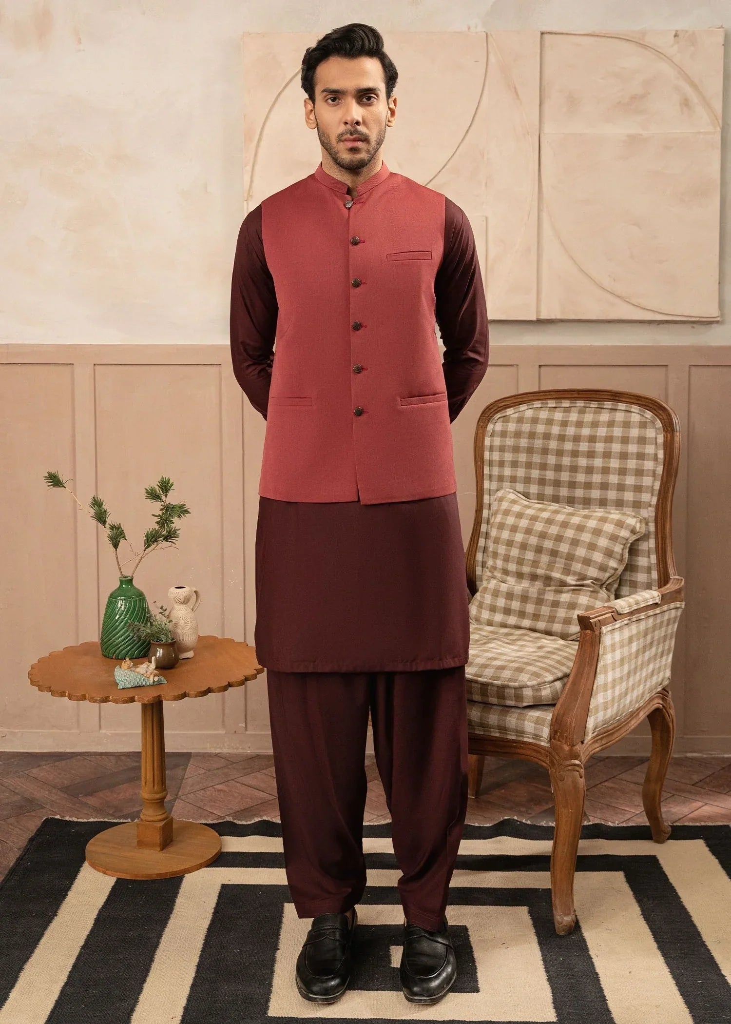 Picture of Platinum Maroon | Waist Coat Ceremonial - Available at Raja Sahib