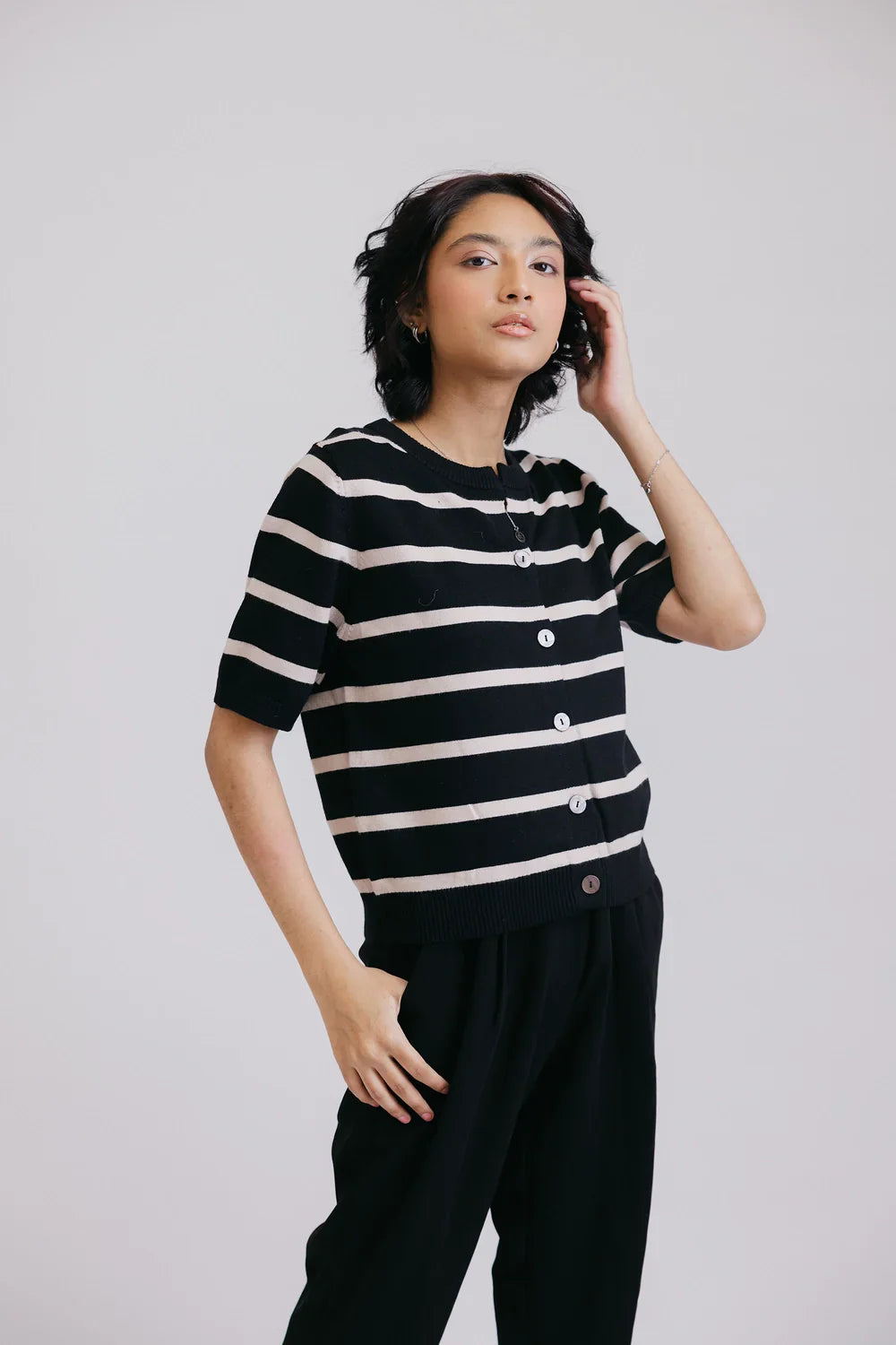 Picture of Ellena - Half Sleeves Round Neck Cardigan Sweater - Available at Raja Sahib