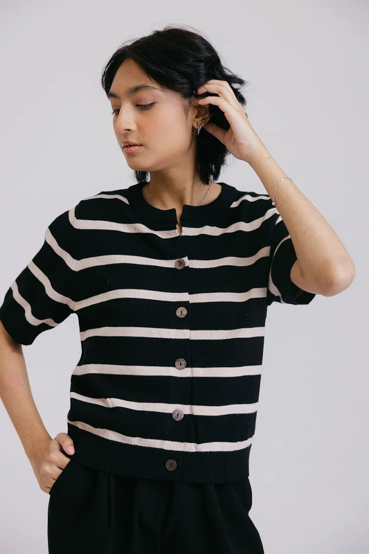 Picture of Ellena - Half Sleeves Round Neck Cardigan Sweater - Available at Raja Sahib