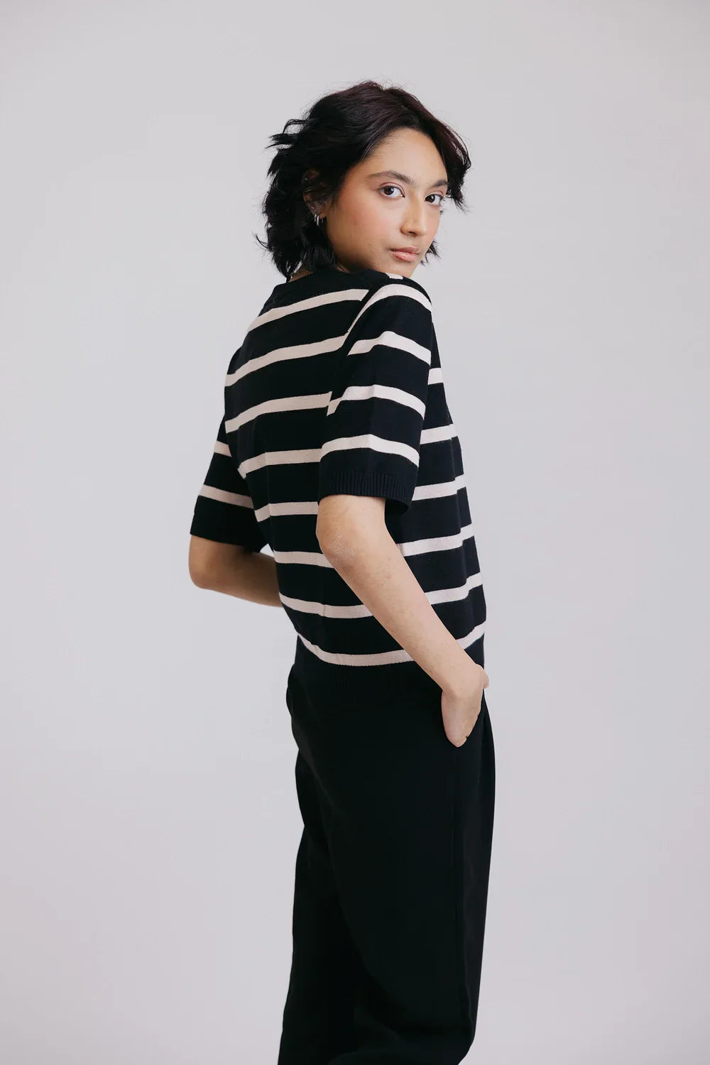 Picture of Ellena - Half Sleeves Round Neck Cardigan Sweater - Available at Raja Sahib