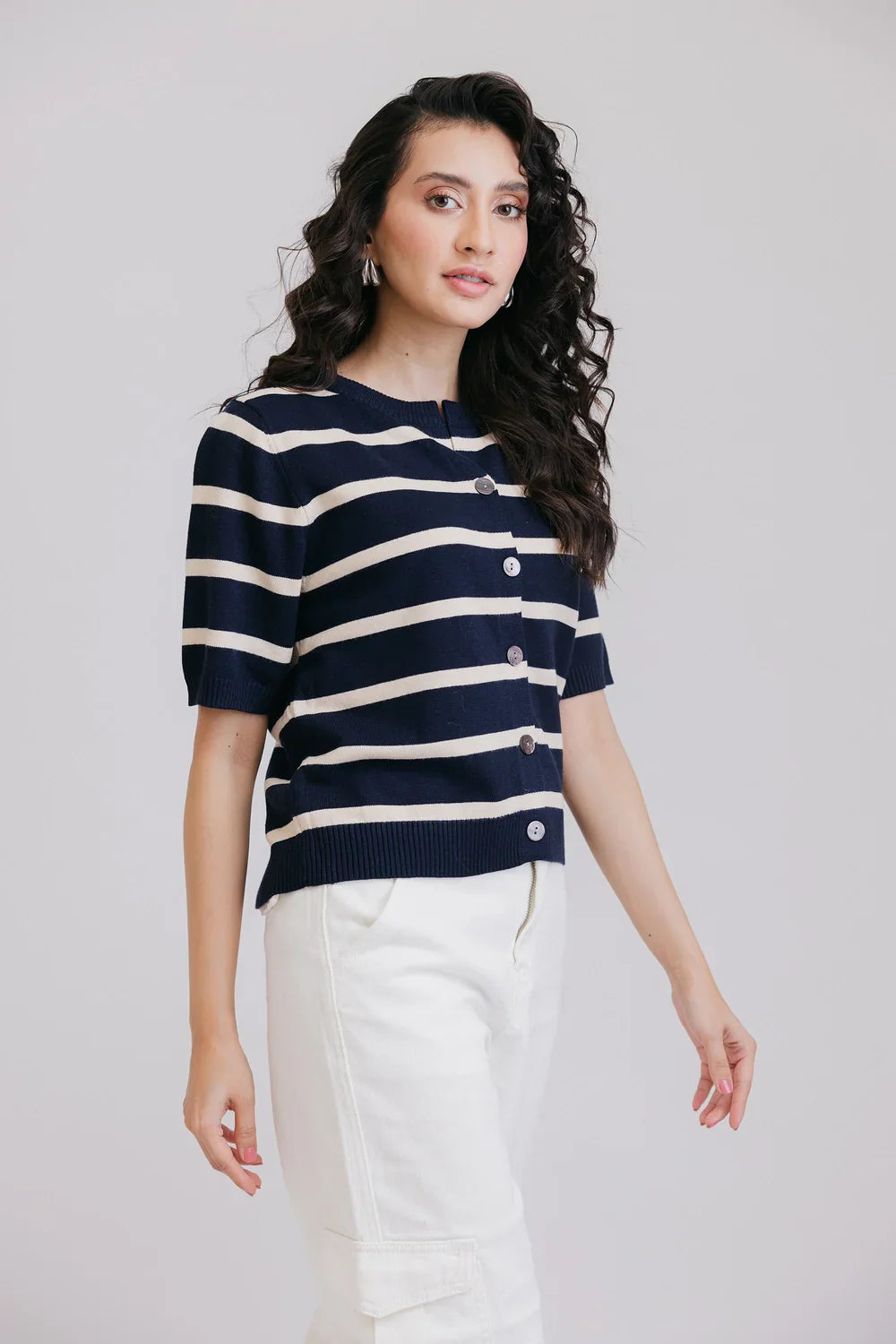 Picture of Ellena - Half Sleeves Round Neck Cardigan Sweater - Available at Raja Sahib