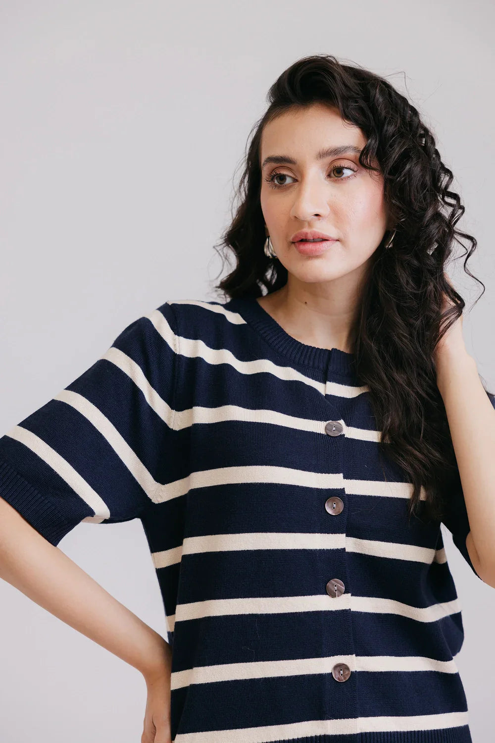 Picture of Ellena - Half Sleeves Round Neck Cardigan Sweater - Available at Raja Sahib