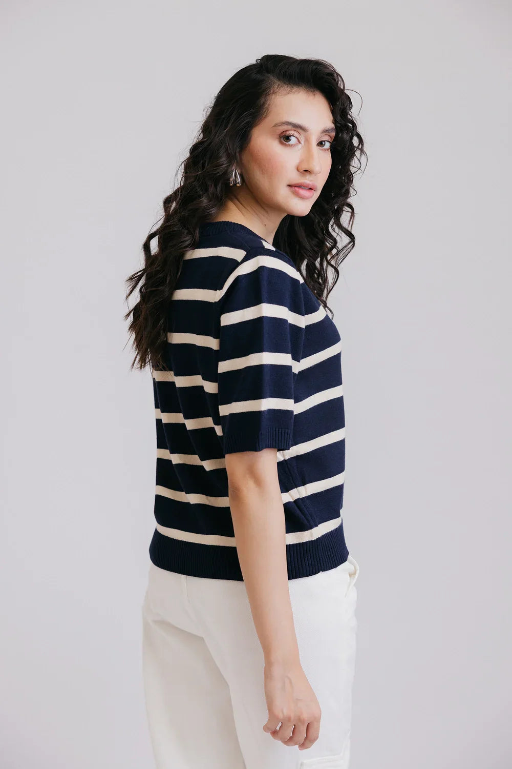 Picture of Ellena - Half Sleeves Round Neck Cardigan Sweater - Available at Raja Sahib