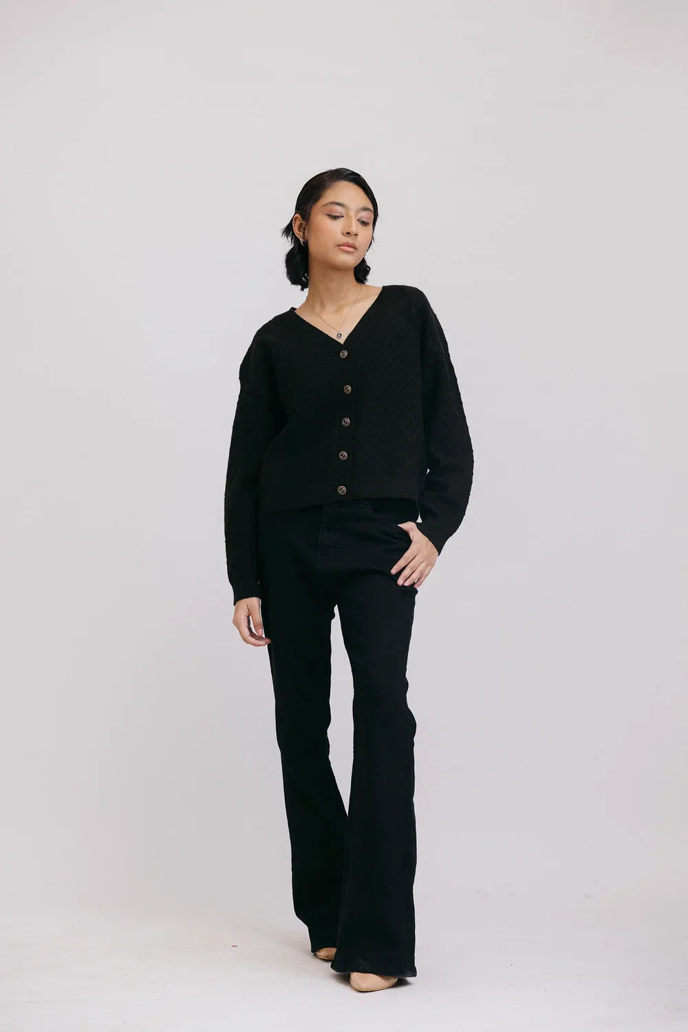 Picture of Ellena - Full Sleeves V-Neck Cardigan Sweater - Available at Raja Sahib