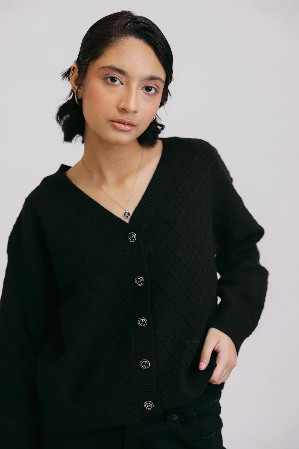 Picture of Ellena - Full Sleeves V-Neck Cardigan Sweater - Available at Raja Sahib