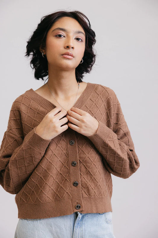 Picture of Ellena - Full Sleeves V-Neck Cardigan Sweater - Available at Raja Sahib