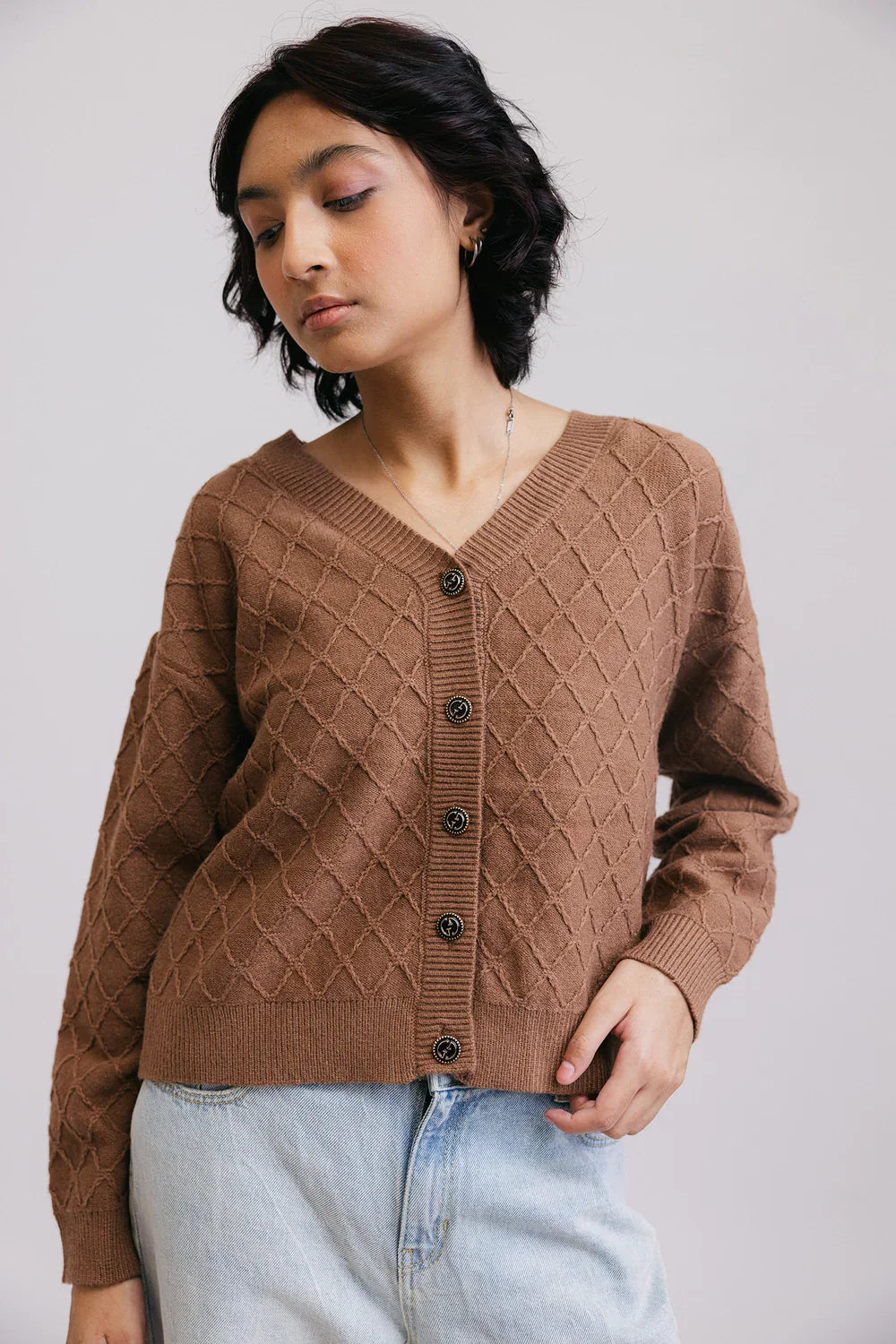 Picture of Ellena - Full Sleeves V-Neck Cardigan Sweater - Available at Raja Sahib