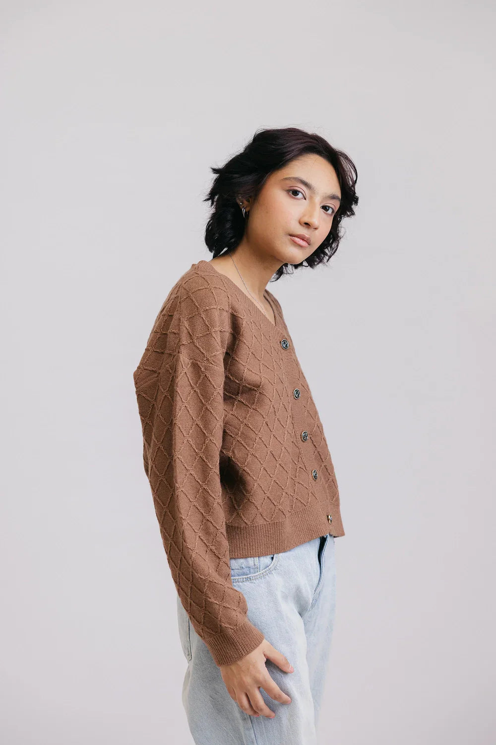 Picture of Ellena - Full Sleeves V-Neck Cardigan Sweater - Available at Raja Sahib