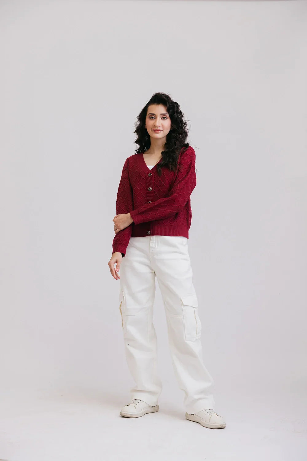 Picture of Ellena - Full Sleeves V-Neck Cardigan Sweater - Available at Raja Sahib