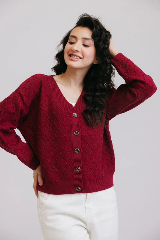 Picture of Ellena - Full Sleeves V-Neck Cardigan Sweater - Available at Raja Sahib