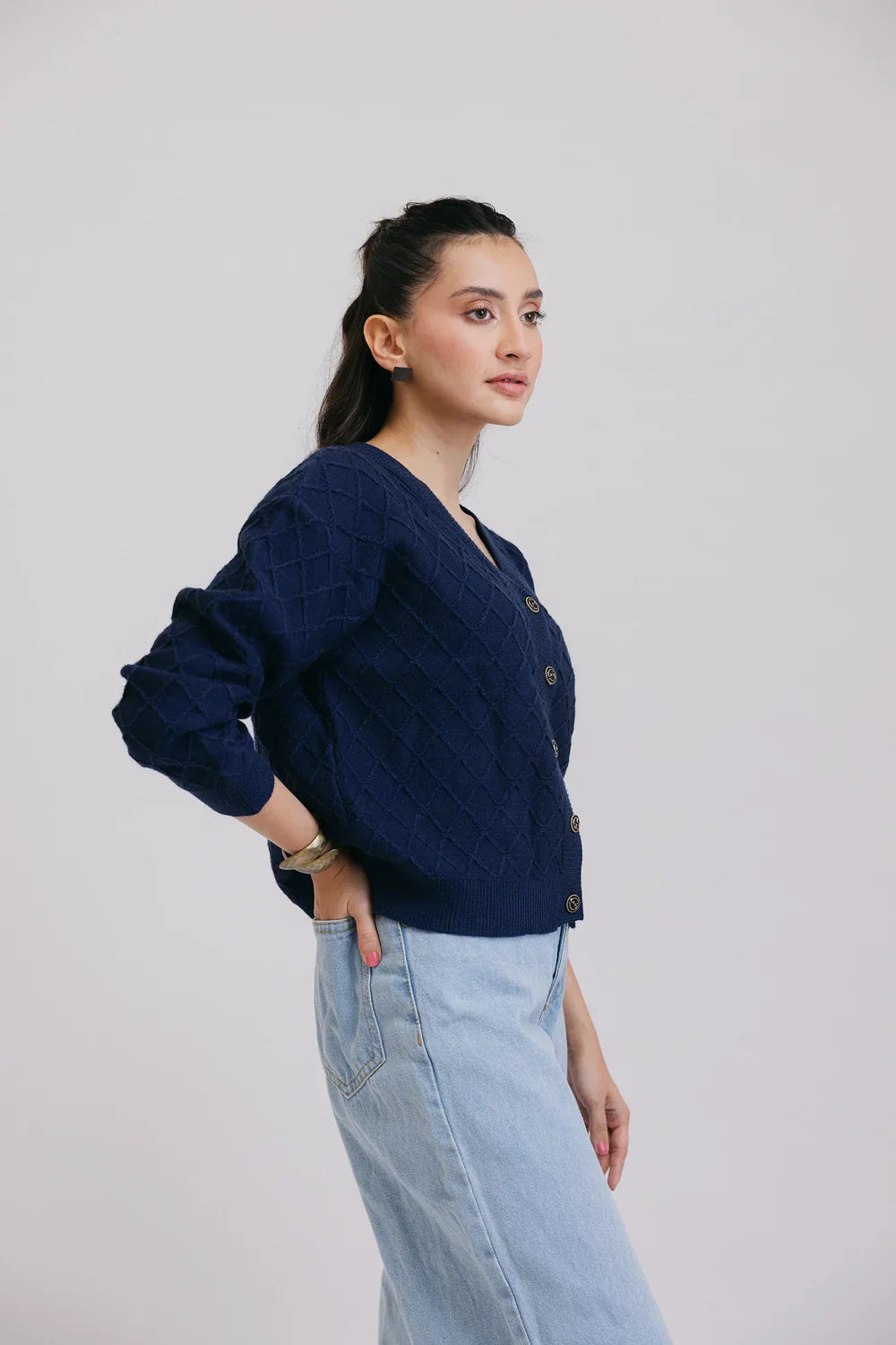 Picture of Ellena - Full Sleeves V-Neck Cardigan Sweater - Available at Raja Sahib