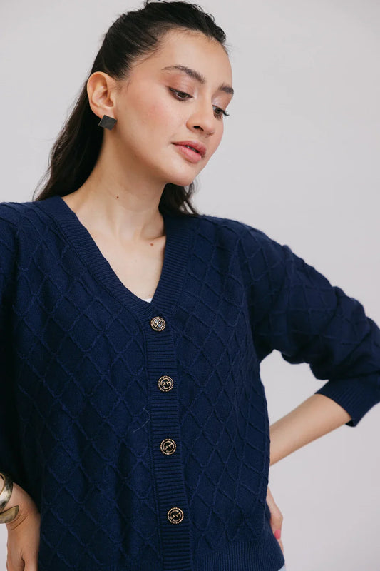 Picture of Ellena - Full Sleeves V-Neck Cardigan Sweater - Available at Raja Sahib