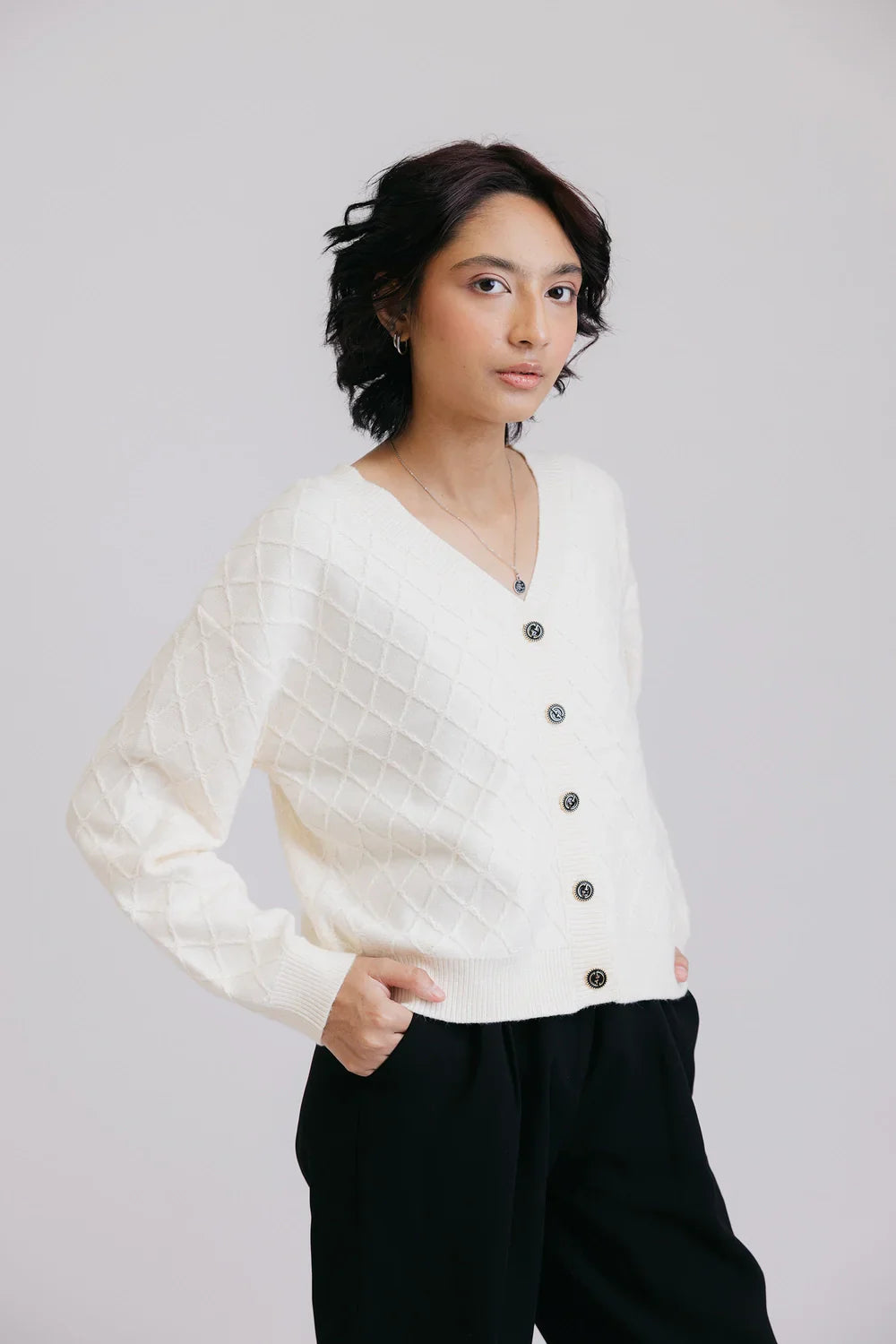 Picture of Ellena - Full Sleeves V-Neck Cardigan Sweater - Available at Raja Sahib