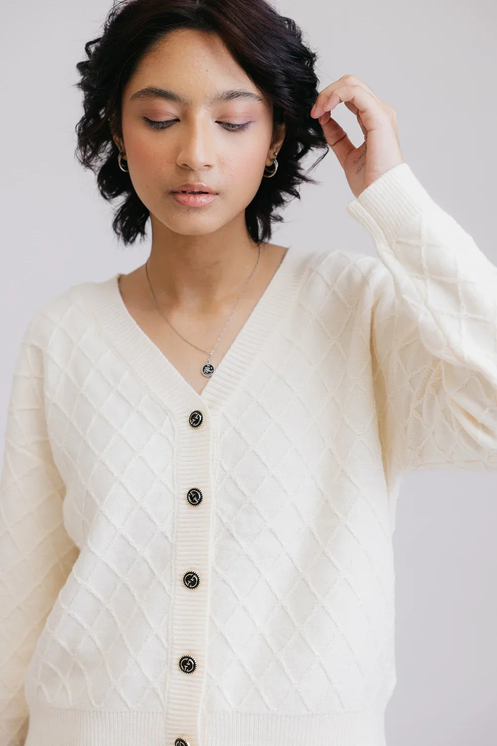 Picture of Ellena - Full Sleeves V-Neck Cardigan Sweater - Available at Raja Sahib