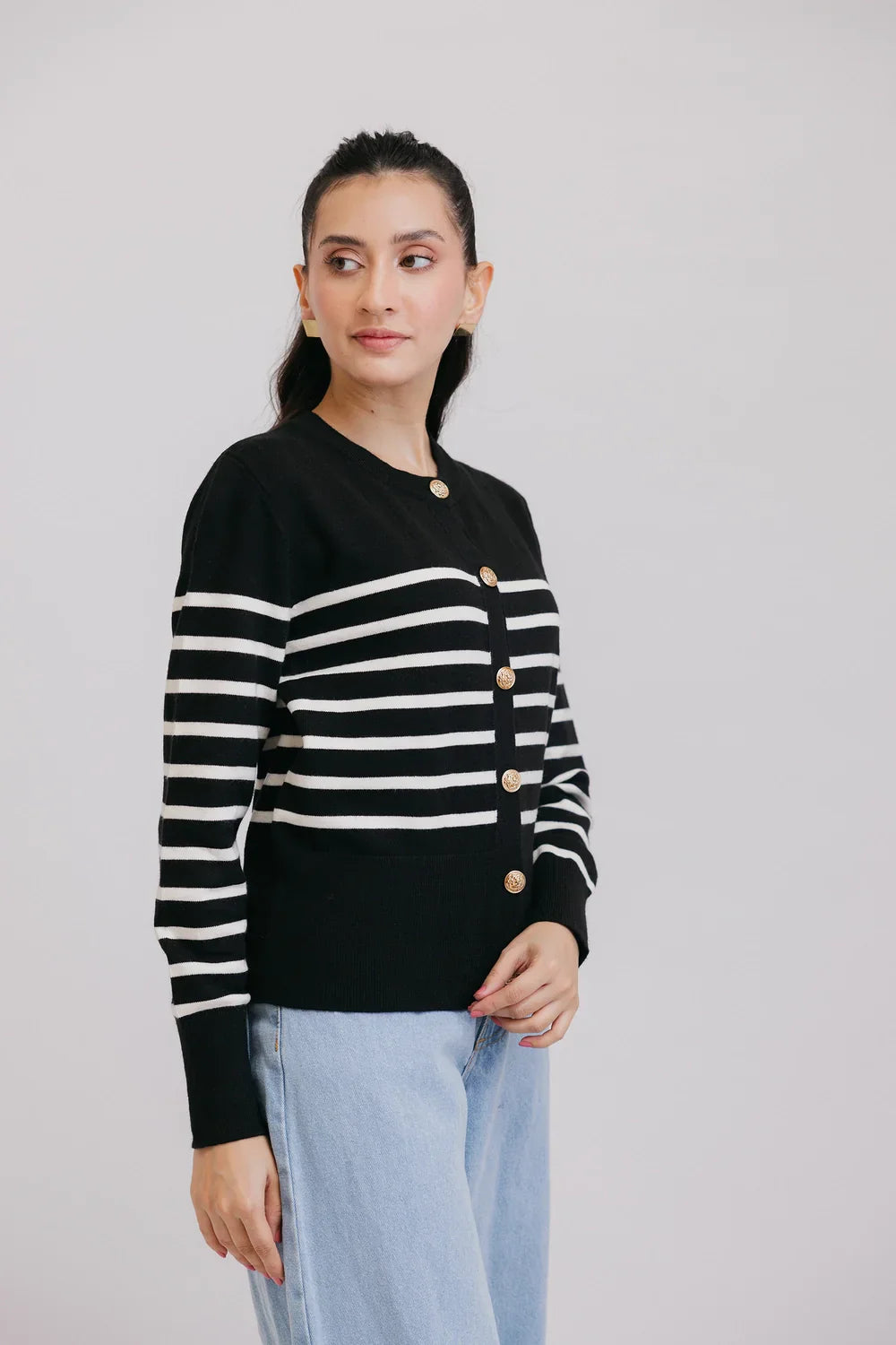Picture of Ellena - Full Sleeves Round Neck Cardigan Sweater - Available at Raja Sahib