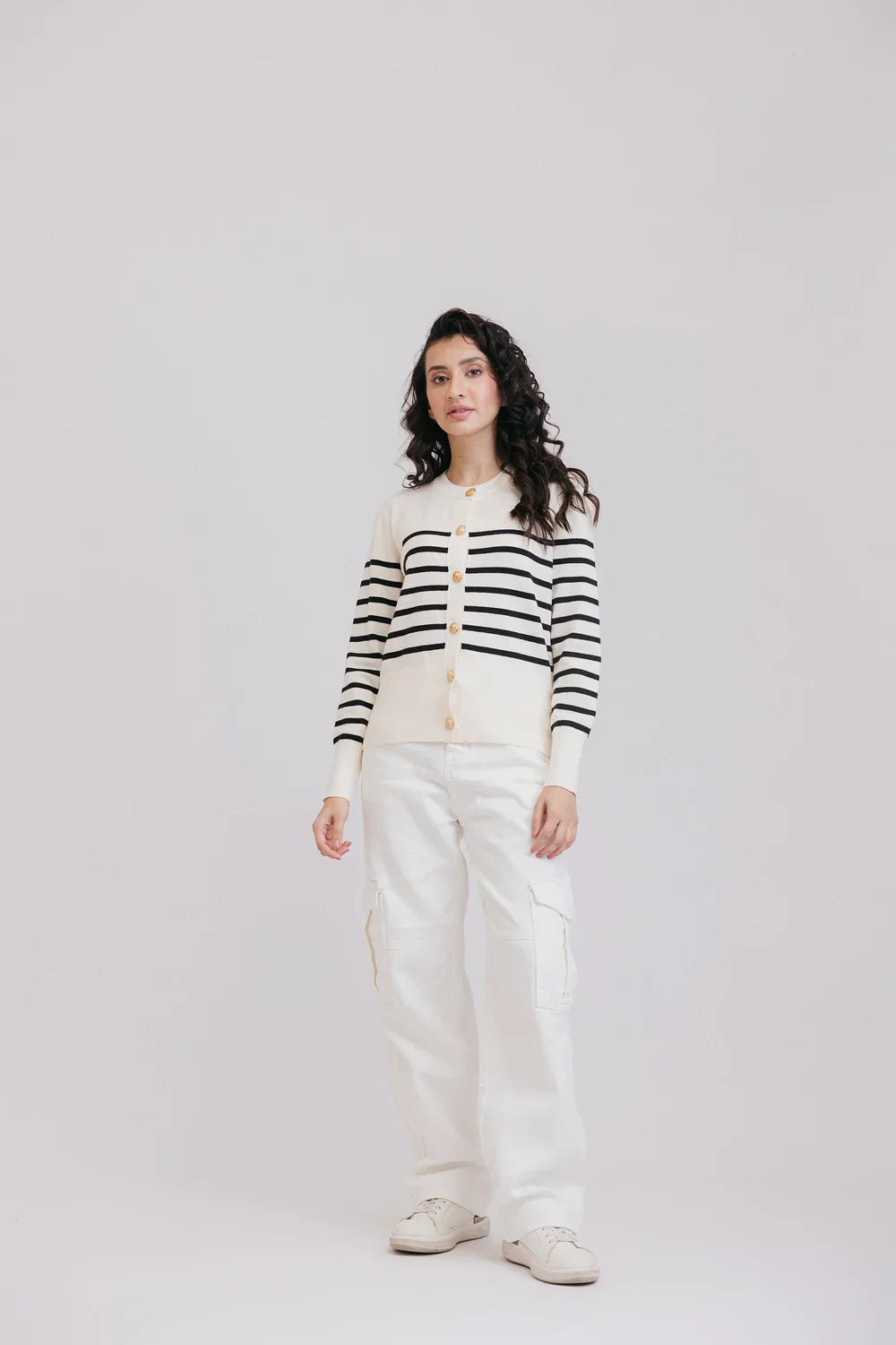 Picture of Ellena - Full Sleeves Round Neck Cardigan Sweater - Available at Raja Sahib