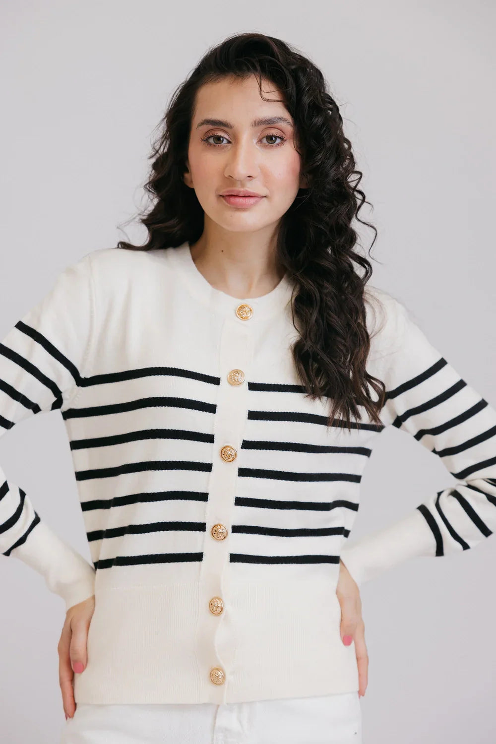 Picture of Ellena - Full Sleeves Round Neck Cardigan Sweater - Available at Raja Sahib