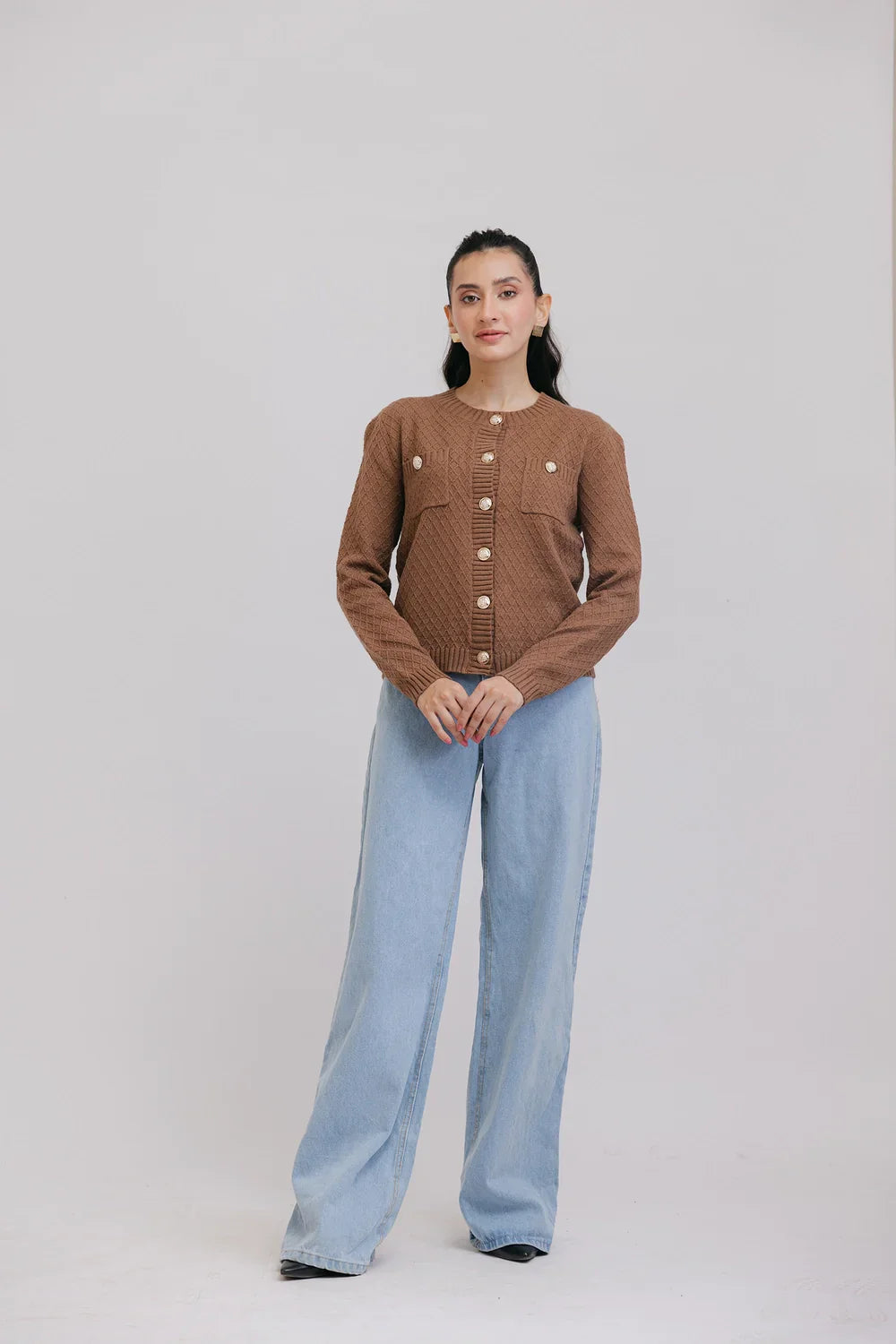 Picture of Ellena - Full Sleeves Round Neck Cardigan Sweater - Available at Raja Sahib