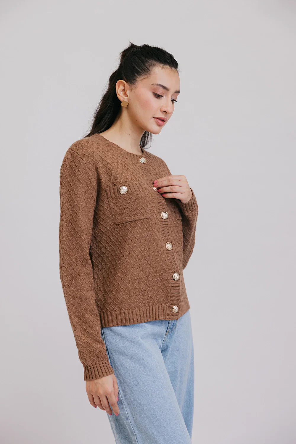 Picture of Ellena - Full Sleeves Round Neck Cardigan Sweater - Available at Raja Sahib