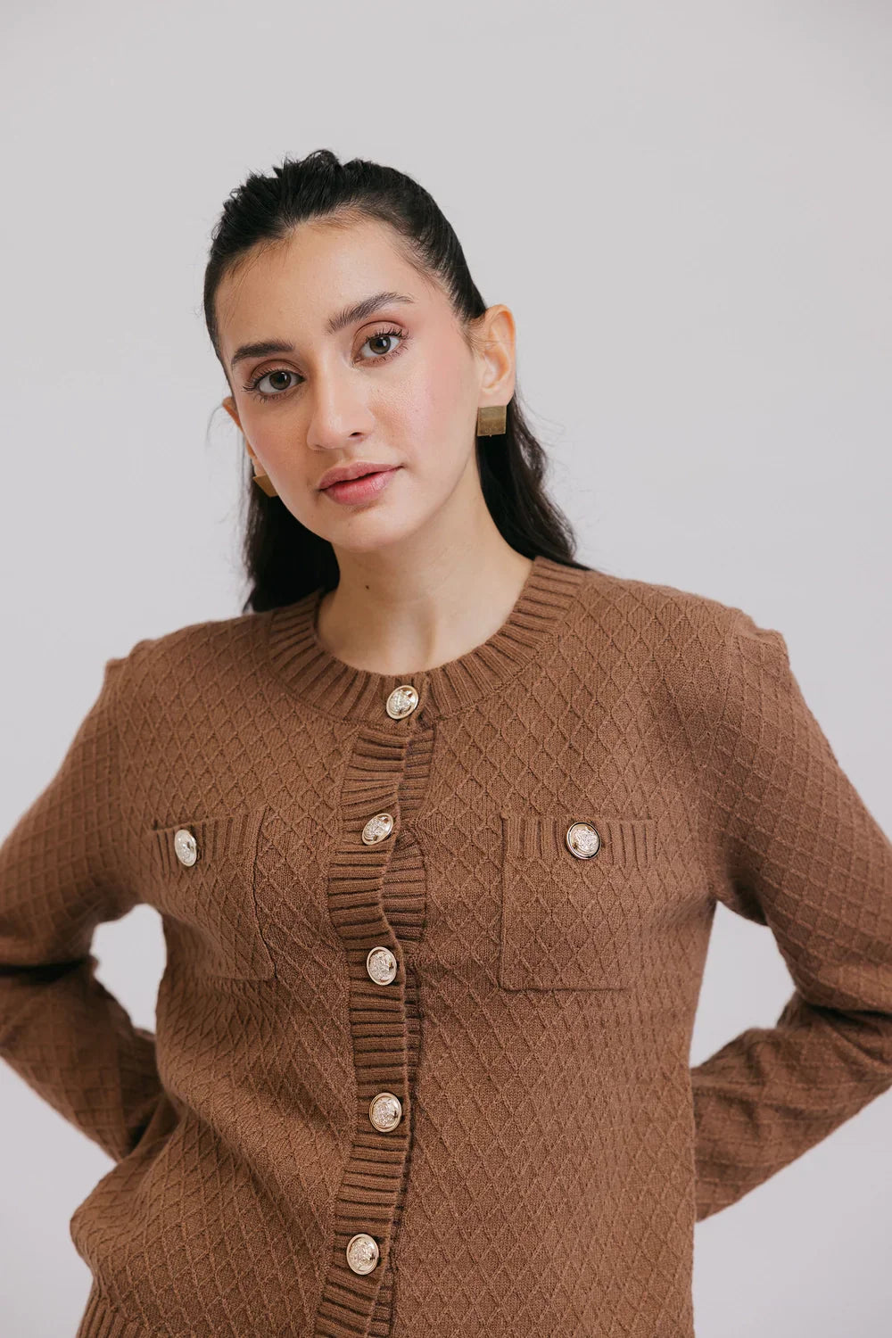 Picture of Ellena - Full Sleeves Round Neck Cardigan Sweater - Available at Raja Sahib