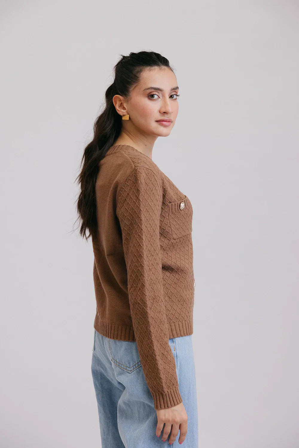 Picture of Ellena - Full Sleeves Round Neck Cardigan Sweater - Available at Raja Sahib