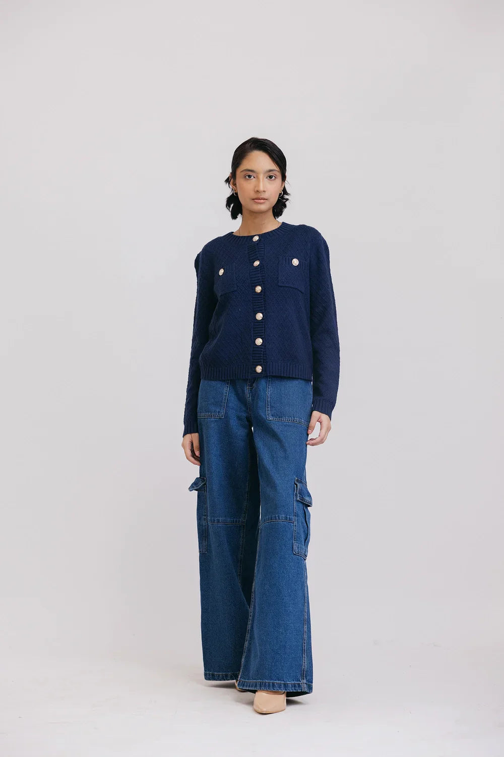 Picture of Ellena - Full Sleeves Round Neck Cardigan Sweater - Available at Raja Sahib