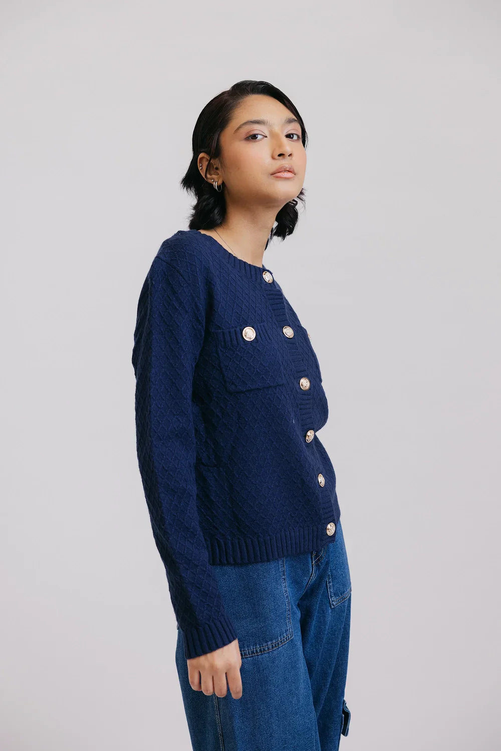 Picture of Ellena - Full Sleeves Round Neck Cardigan Sweater - Available at Raja Sahib