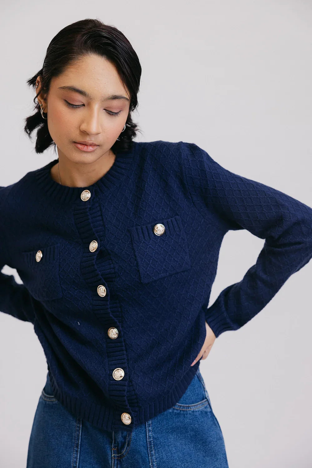 Picture of Ellena - Full Sleeves Round Neck Cardigan Sweater - Available at Raja Sahib