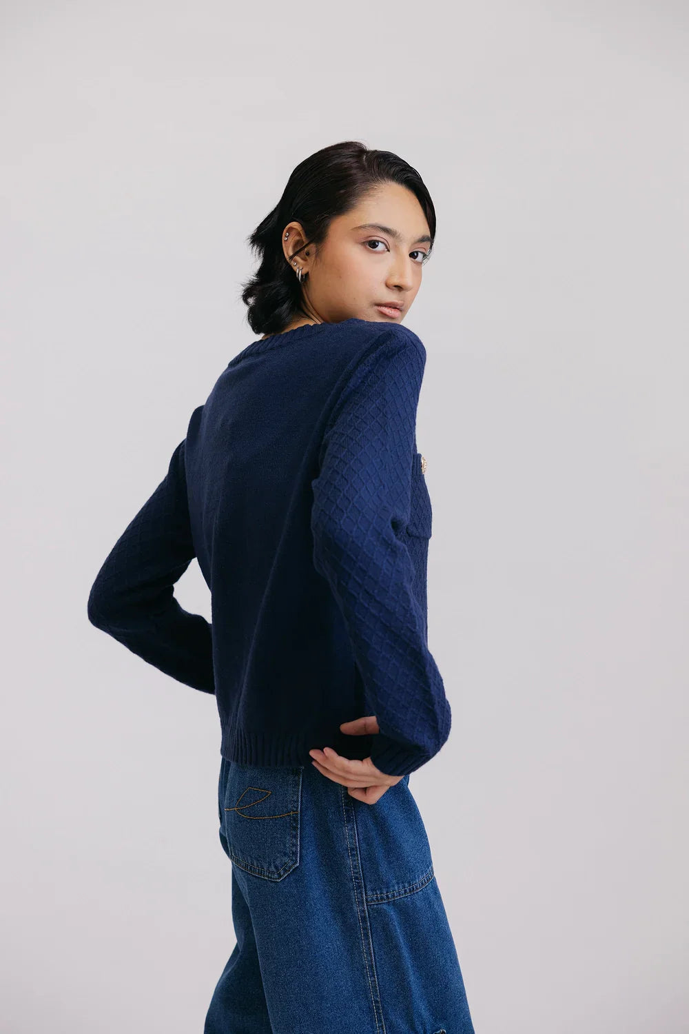 Picture of Ellena - Full Sleeves Round Neck Cardigan Sweater - Available at Raja Sahib