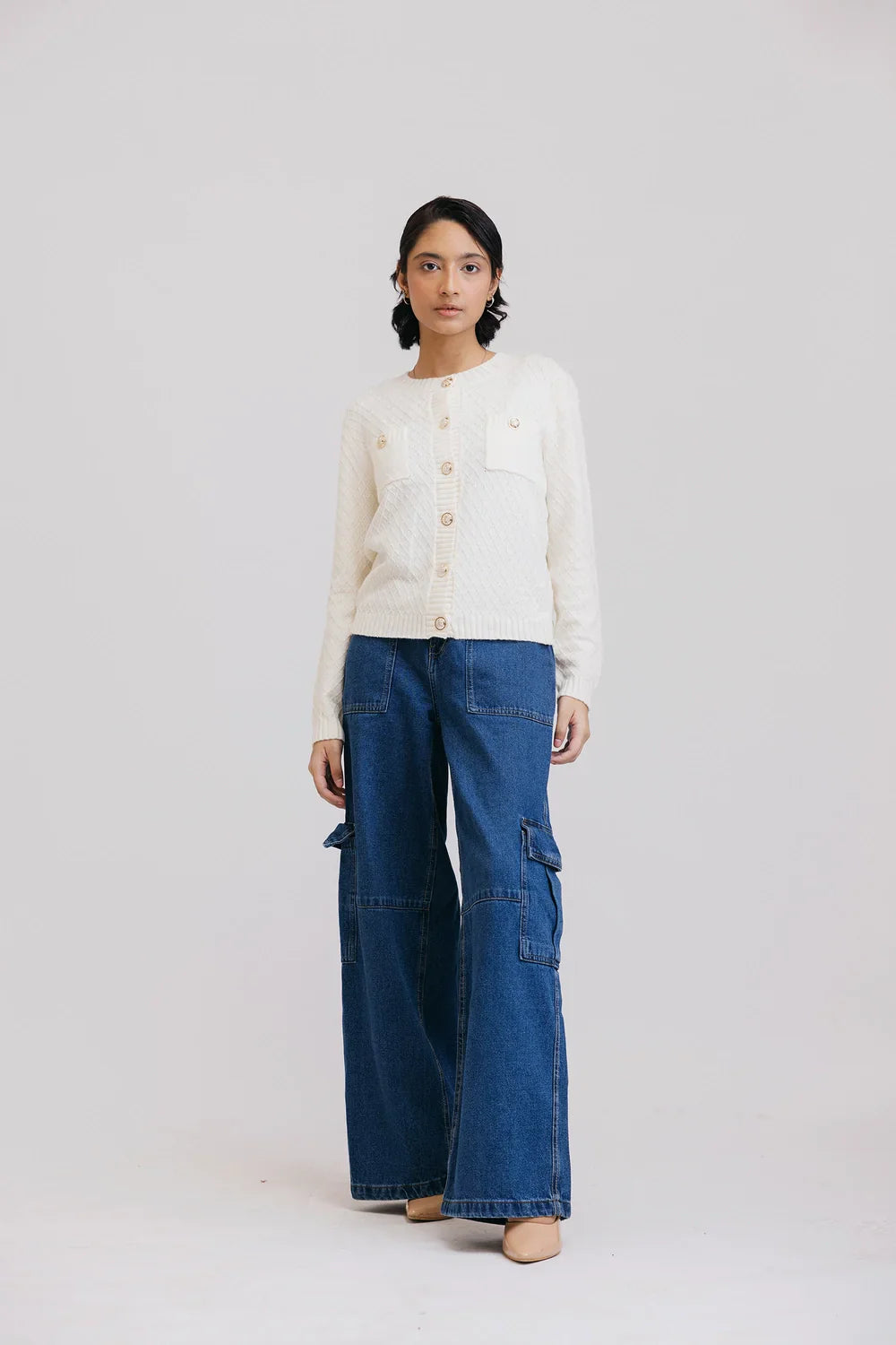 Picture of Ellena - Full Sleeves Round Neck Cardigan Sweater - Available at Raja Sahib