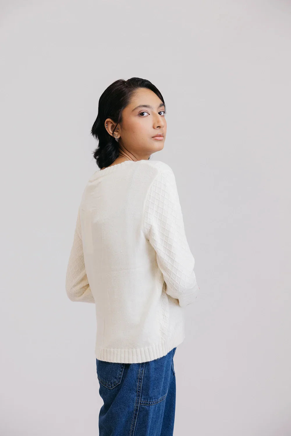 Picture of Ellena - Full Sleeves Round Neck Cardigan Sweater - Available at Raja Sahib