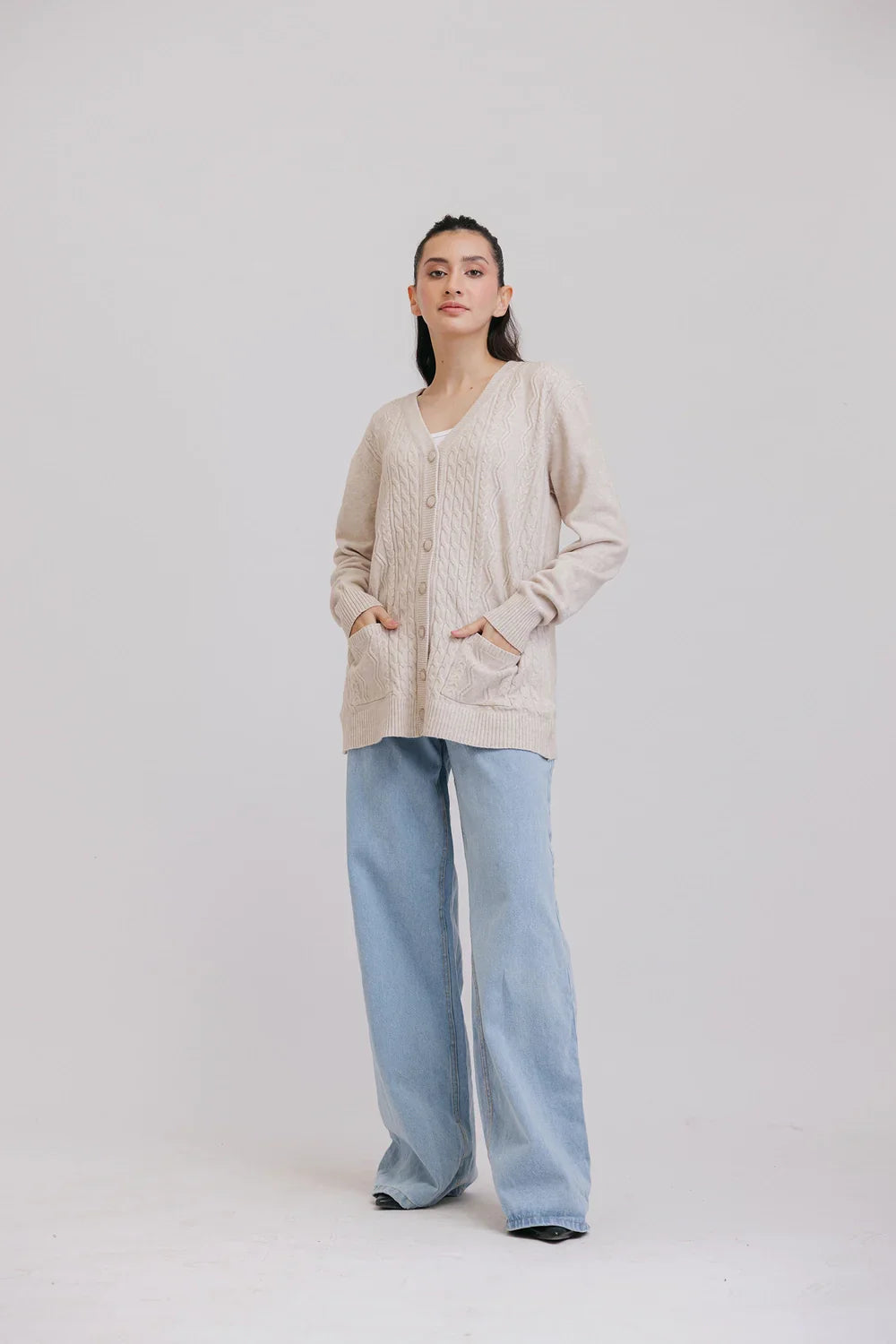 Picture of Ellena - Full Sleeves V-Neck Cardigan Sweater - Available at Raja Sahib