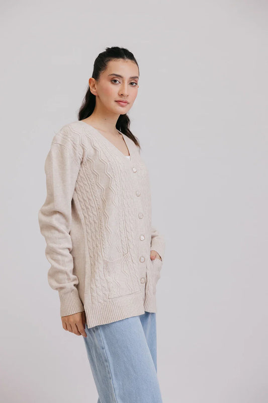 Picture of Ellena - Full Sleeves V-Neck Cardigan Sweater - Available at Raja Sahib
