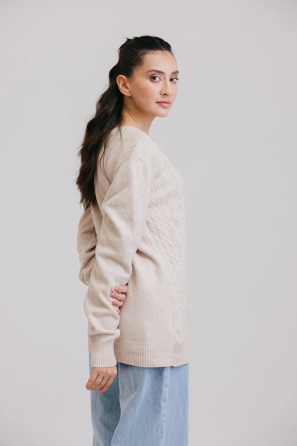Picture of Ellena - Full Sleeves V-Neck Cardigan Sweater - Available at Raja Sahib