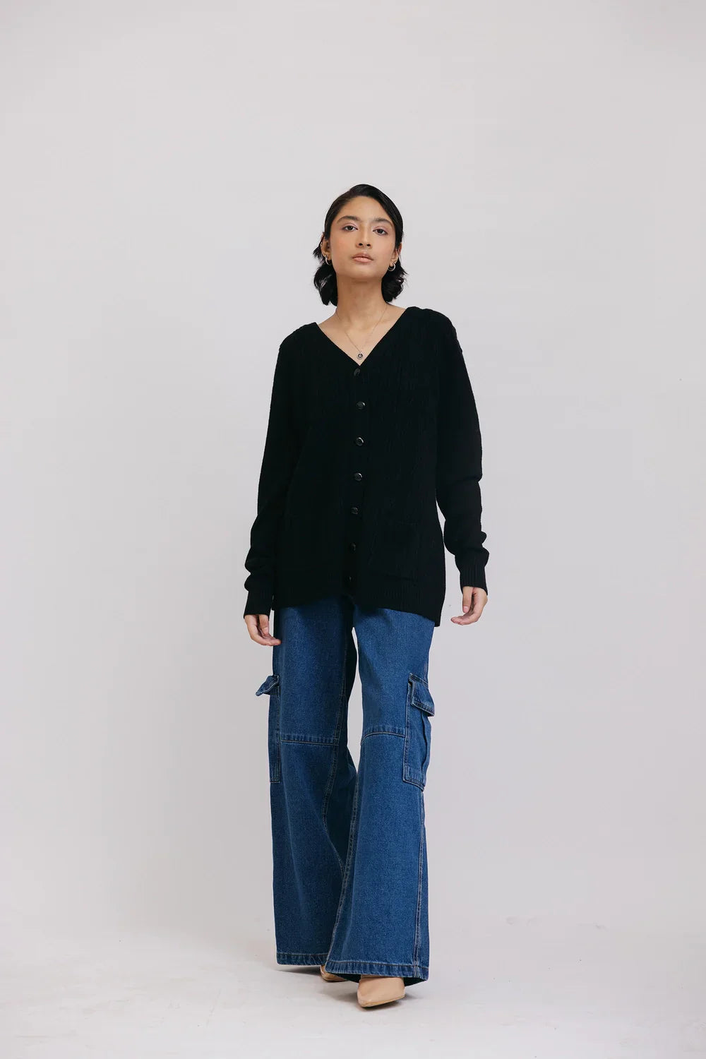 Picture of Ellena - Full Sleeves V-Neck Cardigan Sweater - Available at Raja Sahib