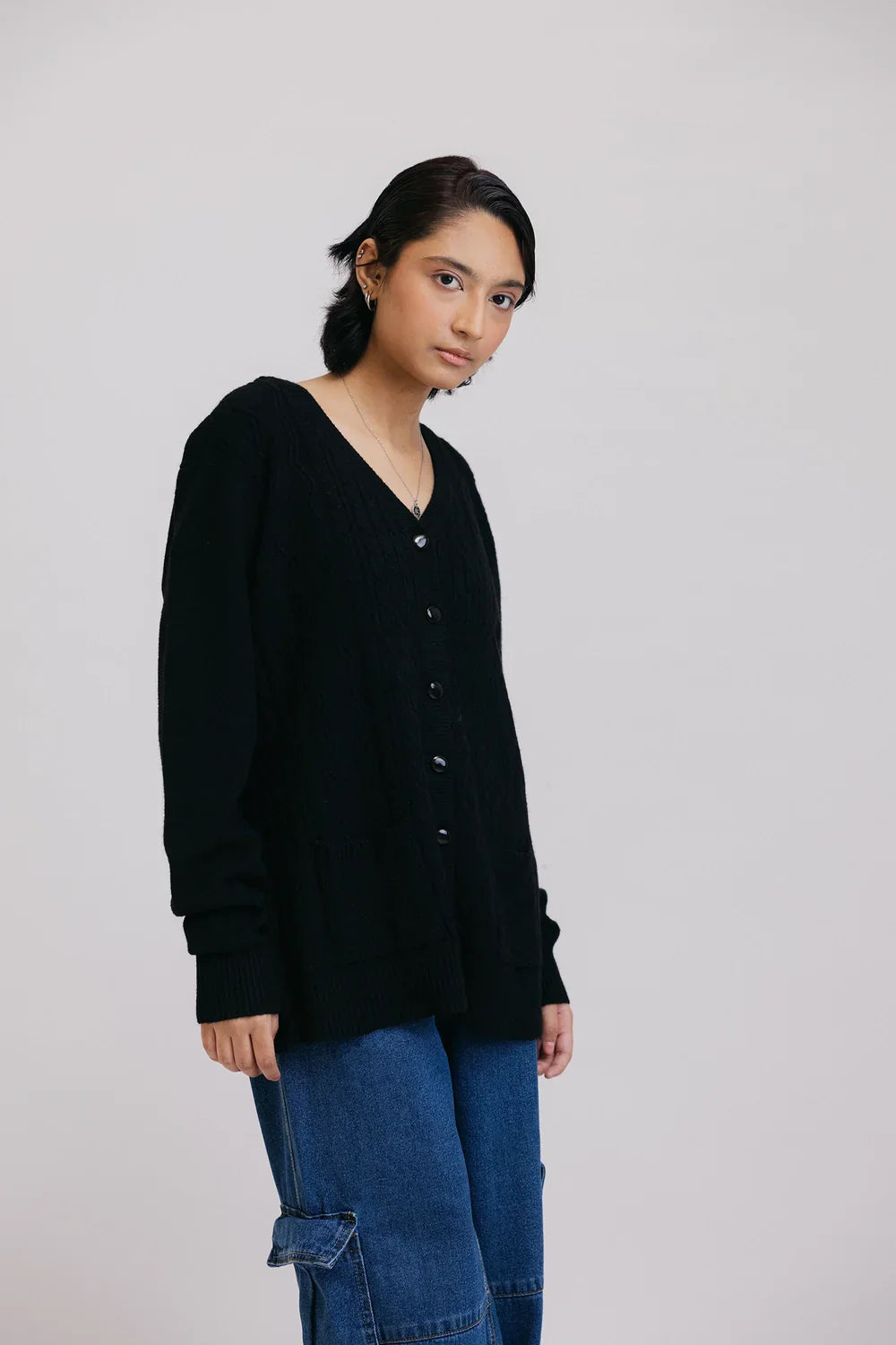 Picture of Ellena - Full Sleeves V-Neck Cardigan Sweater - Available at Raja Sahib