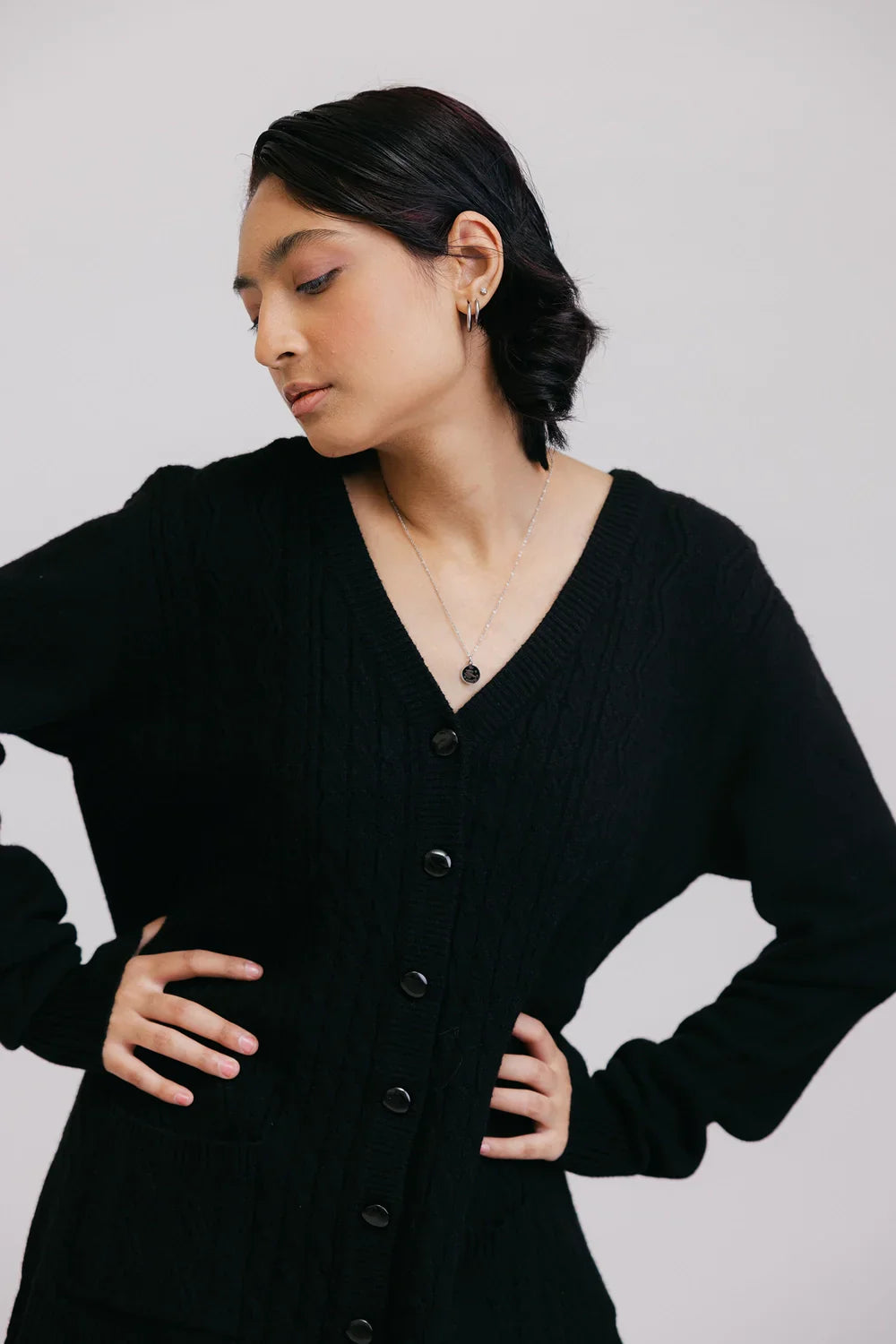 Picture of Ellena - Full Sleeves V-Neck Cardigan Sweater - Available at Raja Sahib