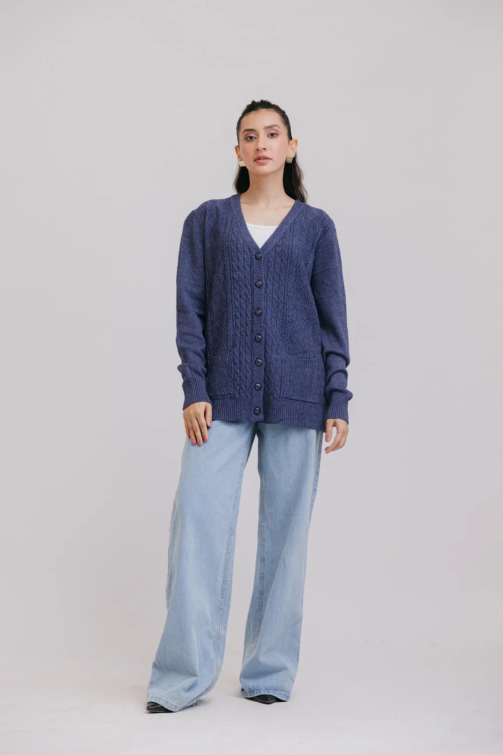 Picture of Ellena - Full Sleeves V-Neck Cardigan Sweater - Available at Raja Sahib