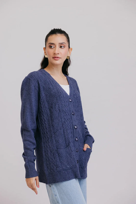 Picture of Ellena - Full Sleeves V-Neck Cardigan Sweater - Available at Raja Sahib