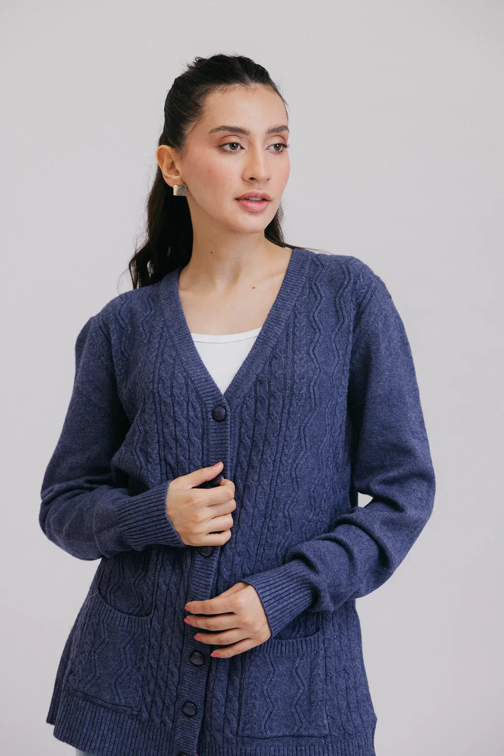 Picture of Ellena - Full Sleeves V-Neck Cardigan Sweater - Available at Raja Sahib