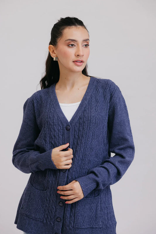 Picture of Ellena - Full Sleeves V-Neck Cardigan Sweater - Available at Raja Sahib