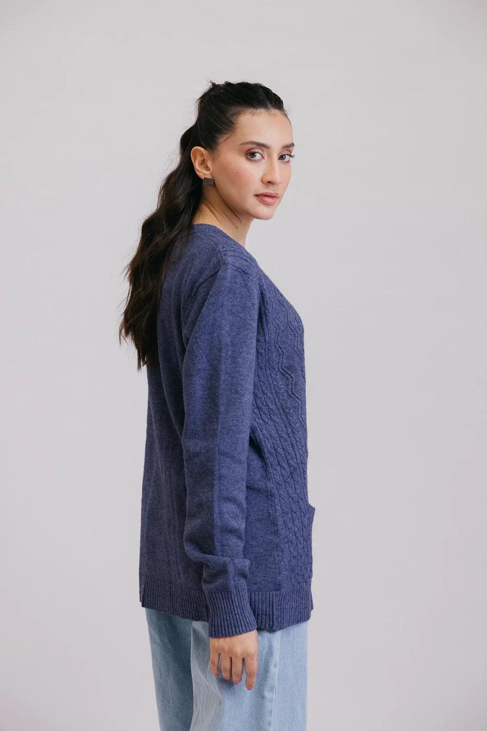 Picture of Ellena - Full Sleeves V-Neck Cardigan Sweater - Available at Raja Sahib