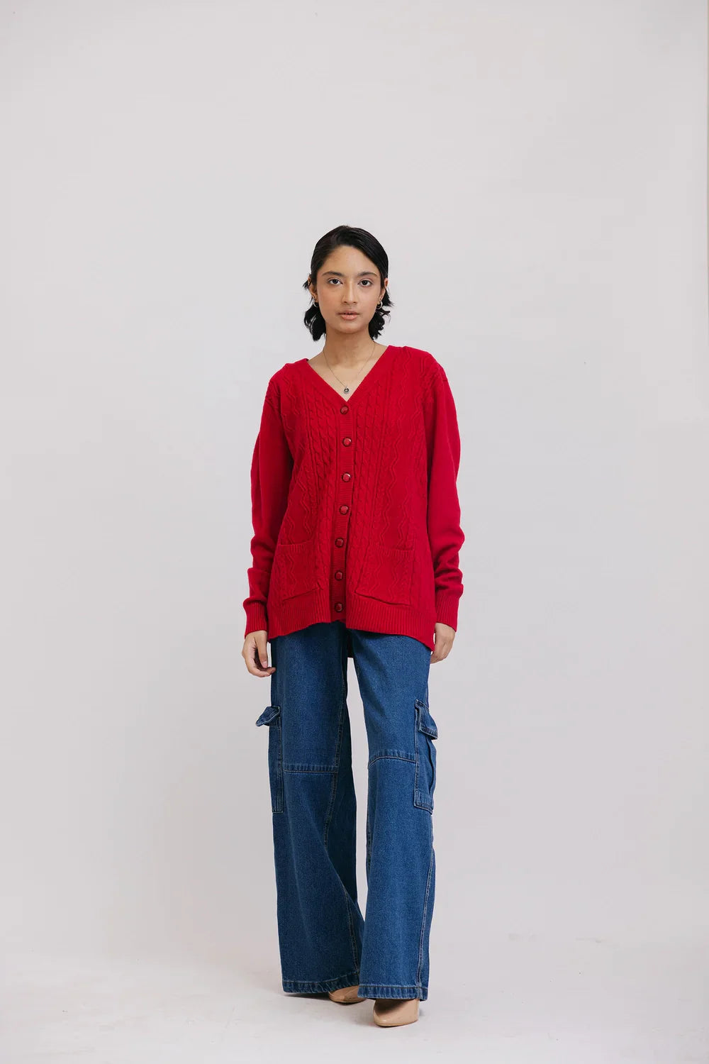 Picture of Ellena - Full Sleeves V-Neck Cardigan Sweater - Available at Raja Sahib